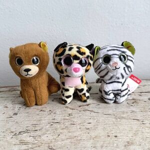 Ty Beanie Boos Mini Plush Lot Livvie Leopard Blizz White Tiger Brown Bear 3pc